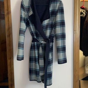 Long Wool Navy Plaid Coat